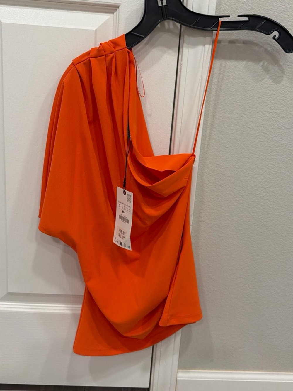 NWT ZARA One-Shoulder Draped Orange Top